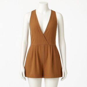 Anthropologie Sleeveless V-Neck Pinafore Romper Size Medium in Brown NEW